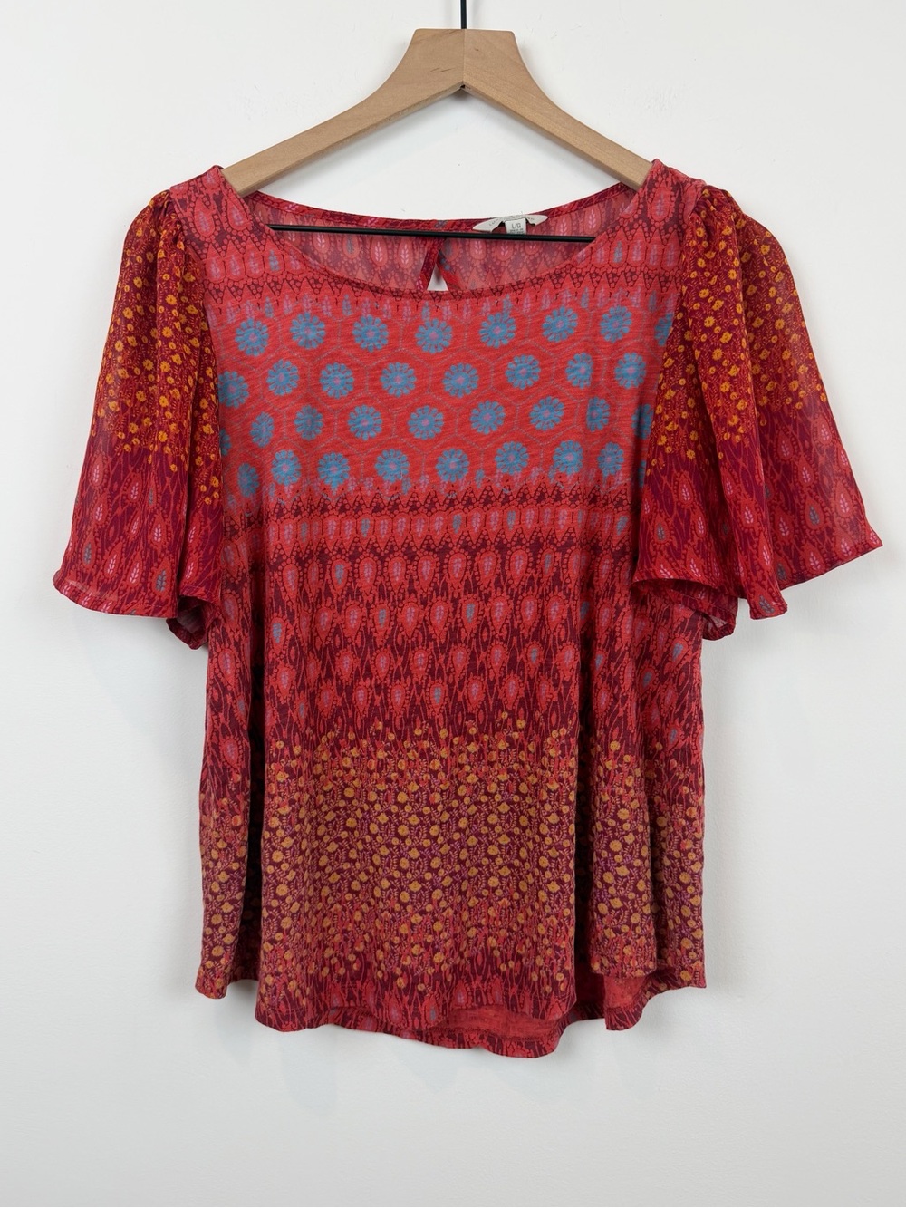 Lucky Brand Mixed Media Boho Short Sleeve Women's Top
